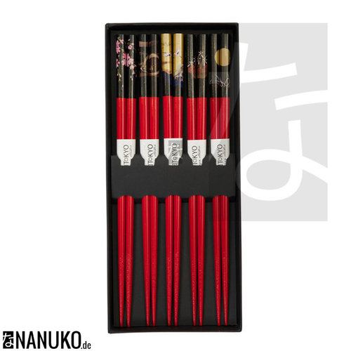 Chopstick red japanese design (Set of 5)