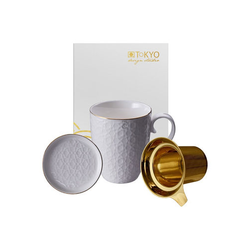 TDS Nippon White Gold Rim Tea Mug Giftset Abstract