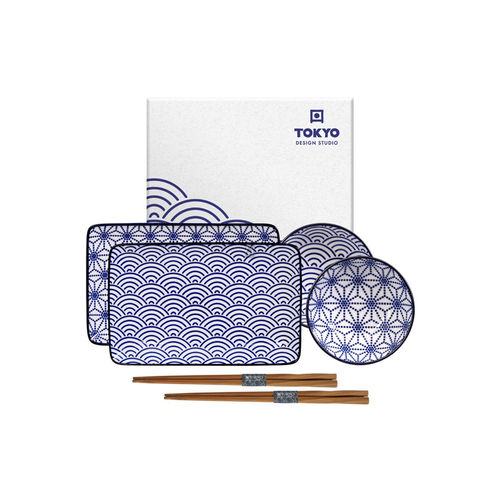 Nippon Blue Sushi-Teller Geschenkset (Stern/Welle) 4 Teile