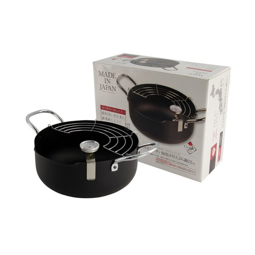 Pearl Iron Tempura Frying Pan with Thermometer 22cm